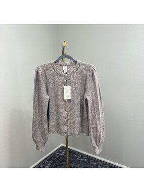 Joie Puff Sleeve Button Up Cardigan Knit Sweater Wool Alpaca Womens Medium NEW